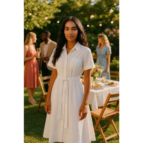 Banana Republic A line White Button Down Dress M 100% Cotton - Picture 1 of 7